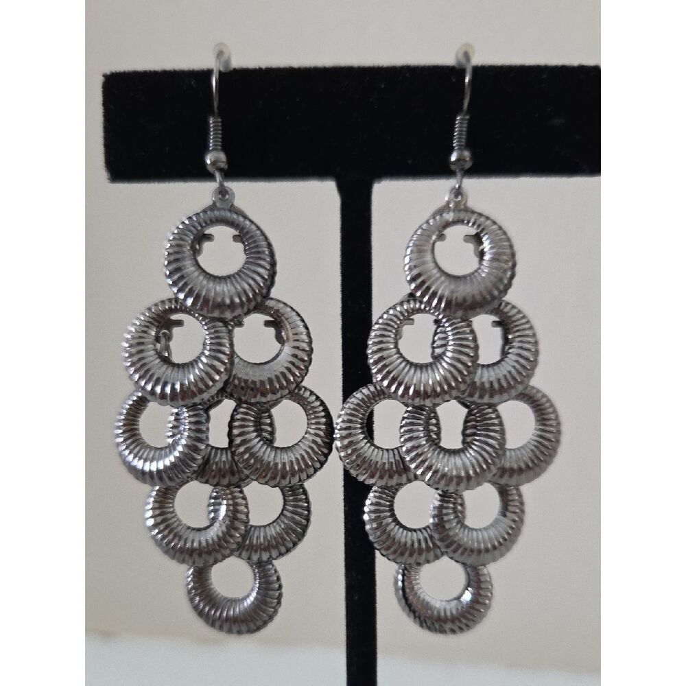 Silver Cascade Ring Drop Earrings